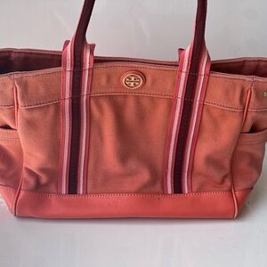 Tory Burch Coral Tote Bag with Gold Logo